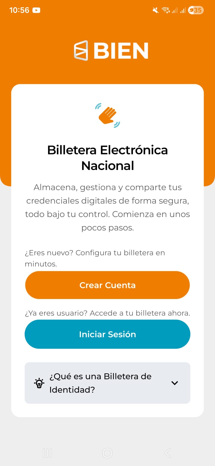 Pantalla de bienvenida de la app BIEN