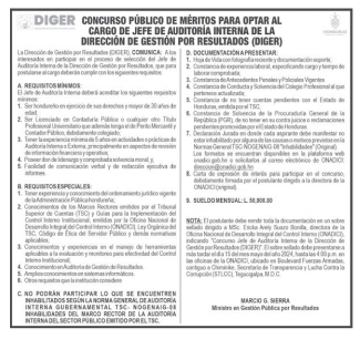 Concurso Público de Méritos para Optar al Cargo de Jefe de Auditoria Interna de la Dirección de Gestión por Resultados (DIGER).